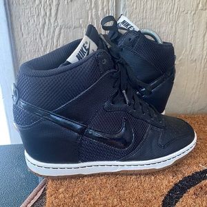 Nike Dunk Sky Hi Mesh Black Leather Hidden Wedge Heel Gum High